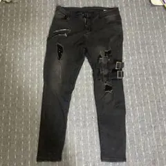 ダメージ加工スキニージーンズ XXL ブラック