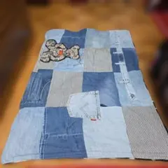 デニムパッチワークとフリースブランケット中古