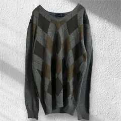 グローバルワーク　ニットセーター Vネック アーガイル柄 グレー系　ユニセックス