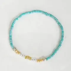 ハンドメイド ビーズブレスレット ランダムターコイズブルー 1ミリ× クリア