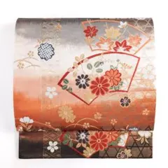 R8aa1163 袋帯 刺繍 地紙取り 草花 菊 牡丹 吉祥文様 礼装用 六通柄