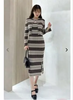 Her lip to Stripe Rib Polo Dress - メルカリ