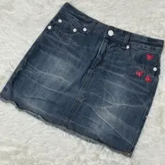 【c2869】00s Y2K ダークデニム ハート刺繍 ミニスカート