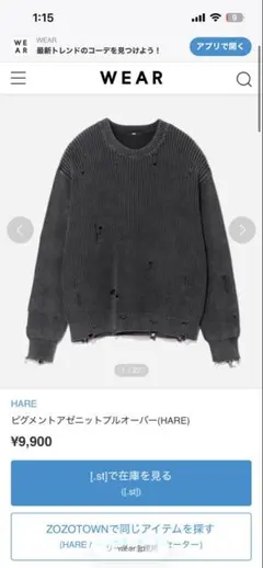 ピグメントアゼニットプルオーバー(HARE)