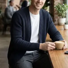 G9722*ユナイテッドアローズ☆カーディガン☆ワッフル☆S☆ネイビー☆綿100