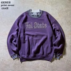 GENUSプリントスウェット古着リブ配色90s当時物CBOY紫universal