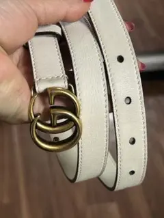 グッチGGマーモントホワイトレザーダブルGロゴベルト