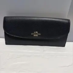 COACHコーチ 長財布 フラップ クロスグレインレザー ブラック シグネチャー
