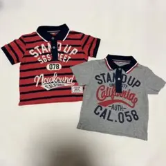 綿100％ 赤×ネイビー ストライプ グレー ポロシャツ 半袖 110cm 2点