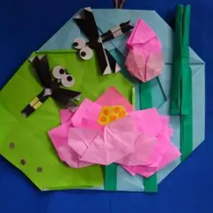 コシアキトンボと蓮の花（折り紙リース）