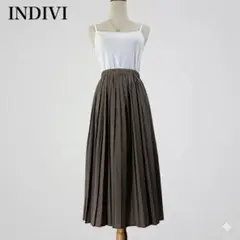INDIVI グレージュ プリーツロングスカート M〜L