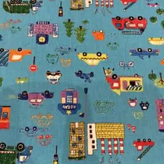 オックス生地　乗り物柄（青）100×35センチ