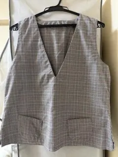 チェック柄 Vネック ノースリーブベスト
