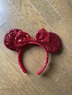 ミッキー耳カチューシャ 赤 スパンコール