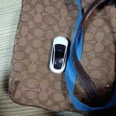 ハンドバッグ ブラウン/青 キャンバス/レザー