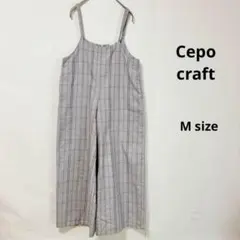 セポクラフト　オーバオール　M グレー　チェック　ゆったり　アジャスター　ワイド