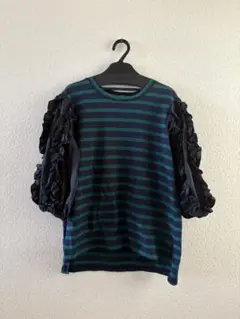 【お値下げ　新品】ヘレンチア　ボーダーフリル袖Tシャツ