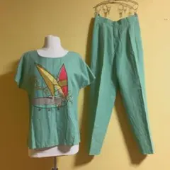 値下げ！薄いグリーンの昭和レトロなセットアップ