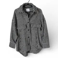 美品⭐️zara ザラ ツイードシャツジャケット　千鳥柄　オーバーサイズ M