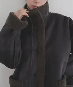 LIAN ムートンボアミドルコート　チャコールグレー