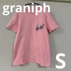 graniph グラニフ 猫 サイクリング 刺繍 Tシャツ 半袖 ピンク S