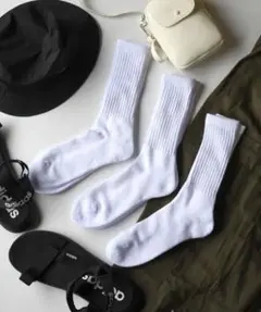 【新品3足セット】ルーズヘビーパイル ホワイトメンズソックス 高質コットン