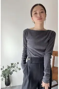 Bonjour sagan 前後2WAYシアーベロアトップス　チャコールグレー