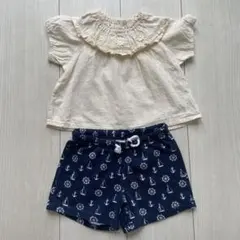 70フリルトップス+おまけズボン 女の子お花 水玉