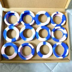 ‪☆マーブル模様のリング 12個セット ブルー 派手 かわいい