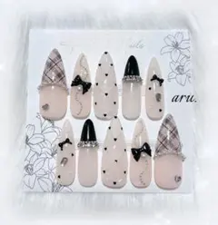 ネイルチップ 韓国 ワンホン フレンチガーリー ドット スナ系 量産型 地雷系