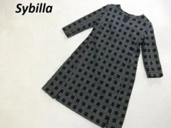 美品　Sybilla　シビラ　刺繍　Aライン　ワンピース　ブラック系　L