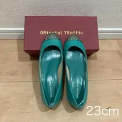 【Oriental Traffic】グリーンフラットシューズ （サイズ23cm）