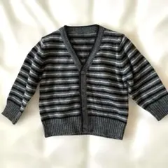 コムサ　Vネック　カーディガン　ボーダー　ウール　90