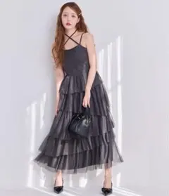 【mon様専用】ナイスクラップ ティアードフリルキャミワンピースチャコールグレー