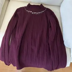 axes femme バーガンディ リブニット 長袖