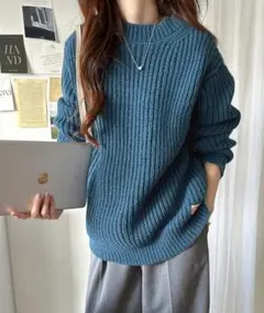 Classicalelf ローゲージプルオーバーニット ネイビー L