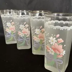 グラス４コセット　昭和レトロ　花柄　小さめ
