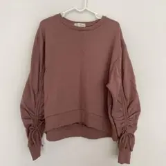 【未使用品】しまむら　ロゴス　裏起毛　トレーナー　くすみピンク　袖リボン M