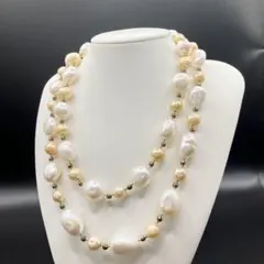 大粒　淡水真珠　ロング　ネックレス　マルチカラー　パール　全長81cm　バロック