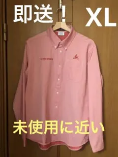 【美品】lecoq sportif golf長袖ボタンシャツ 赤 白 男性 LL
