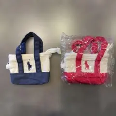 ポロ ロゴ刺繍 ミニトートバッグ ネイビー・レッド