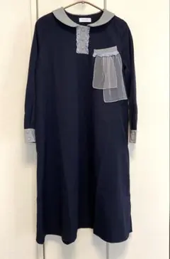 美品　INTER FACTORY 襟付きワンピース ネイビー