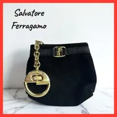 Salvatore Ferragamo 黒 コインケース キーホルダーロゴ入り