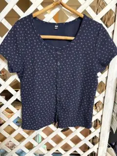 UNIQLO ワッフルオープンminiT 半袖 ネイビー 花柄 Mのサムネイル