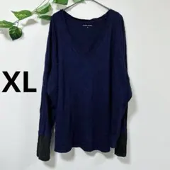 UNIVERSAL STANDARD Vネック 長袖カットソー 紺×黒 XL