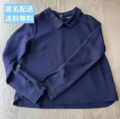 ストロベリーフィールズ　ブラウス　紺色　襟付き　美人OL とろみブラウス