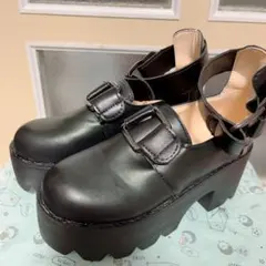 即購入⭕️ ゴスロリ 厚底 ストラップ パンプス 黒 22cm