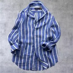 美品✨ポロラルフローレン 23ssリネンシャツ 現行タグ　刺繍 ストライプ