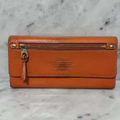 OLD Dakota ダコタ 長財布 本革 レザー オレンジ ステッチ ジップ