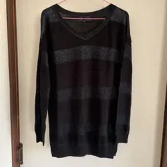 アンタイトルラメ入り黒とグレーのストライプニット